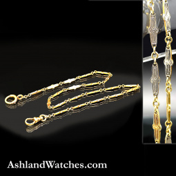 Antique 14K Yellow Gold Platinum-Topped Pocket Watch Chain